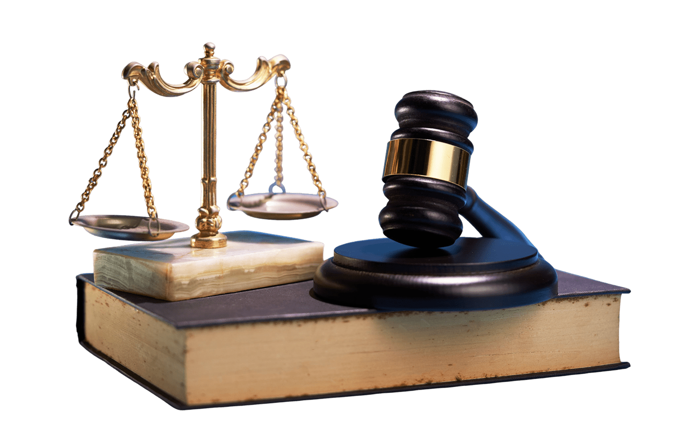 Gavel and scales on law book.